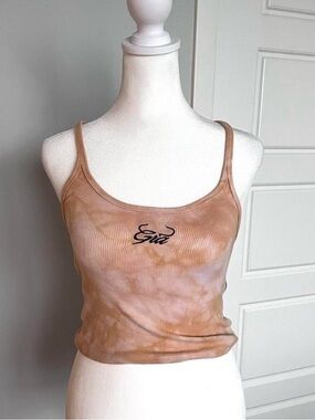 I.AM.GIA Brown Tie-Dye Ribbed Logo Tank